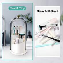 1pc 360° Rotatable Dust-Proof Waterproof Makeup Brush Holder With Transparent Cover, Suitable For Desktop Makeup Brush Storage, Bathroom Vanity Organizer, Makeup Display Rack With Dust-Proof Compartment - Multicolor - View 4