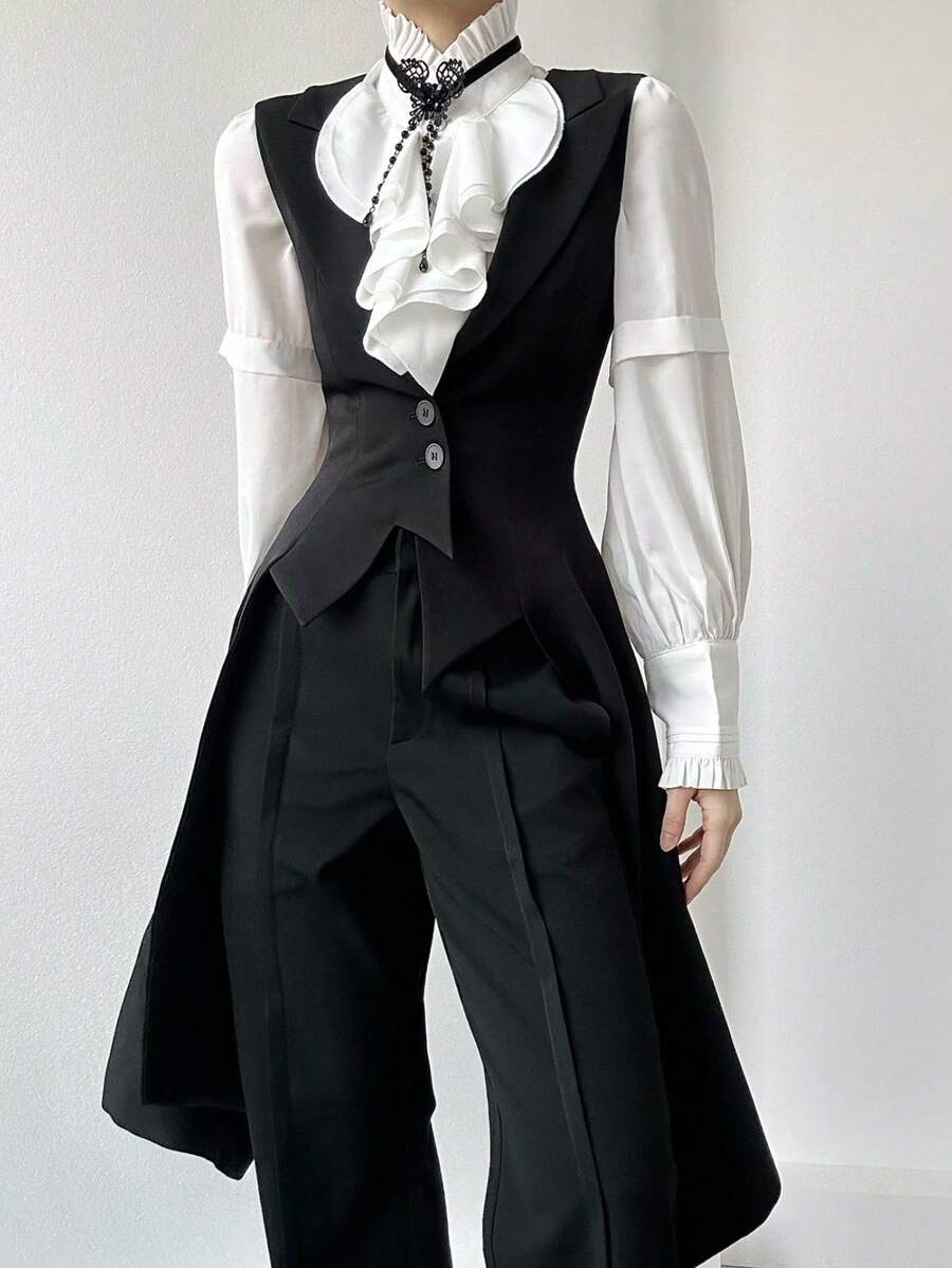 Unisex Suit Vest - All-Season Versatile, Slimming & Waist-Defining, Retro-Gothic Style Tuxedo Waistcoat - màu đen - Xem 1