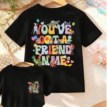 Disney Toy Story Toddler Boys T-Shirt, 6 Months-3 Years, Double-Sided Print Tee With Woody, Buzz Lightyear & Friends, "You've Got A Friend In Me" Short Sleeve Casual Top, Express Delivery - màu đen - Xem 2