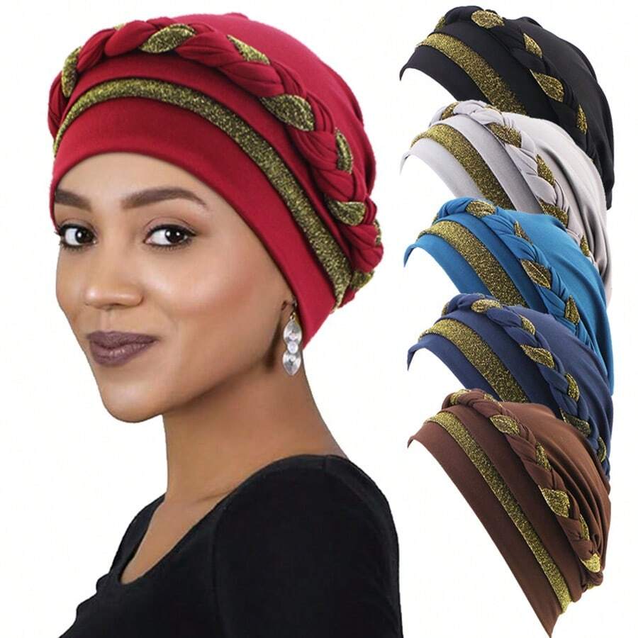 1pc Embroidered Knit Muslim Hijab Cap, Multi-Color Fleece Hat, Adjustable Breathable Fabric, Hand Wash - Color - View 1