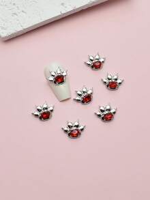 10 piezas Decoraciones de uñas de estilo de dibujos animados con garra de gato, accesorios de uñas de estilo de dibujos animados 3D con piedras preciosas ovaladas de metal gris plateado - Multicolor - Ver 8