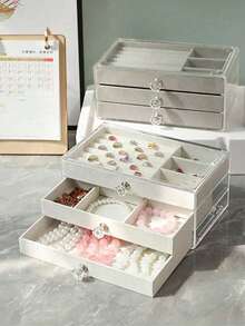 1pc 5-Tier Transparent Acrylic Jewelry Box, Large Capacity Jewelry Storage Box, Drawer Style Jewelry Display Case With Adjustable Velvet Trays, Suitable For Earrings, Rings, Bracelets, Necklaces, Ideal For Home Jewelry Organization - Multicolor - View 9