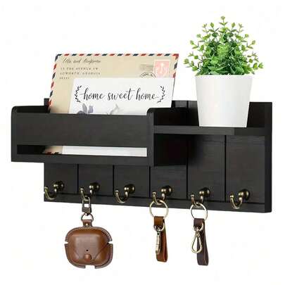 Rustic Wall-Mounted Key Holder With Mail Organizer – Farmhouse Style Entryway Storage | Space-Saving Key Rack & File Tray  For Hallway, Kitchen, Living Room, Key Holder For Keys In Entrance Hall, Key Ring