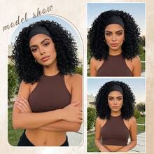 Peluca con diadema, peluca sintética corta y rizada afro de fibra natural y voluminosa, set de peluca de 12 pulgadas adecuada para uso diario, festivales, fiestas de disfraces, Halloween - Negro - Ver 6