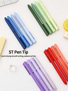 4pcs Morandi Retractable Gel Pen, INS Gradient Vintage High-Aesthetic Pen, 0.5mm Black Ink Student Exam Writing Pen, Silicone Grip Perfect For Note-Taking, Exam And Daily Study Use - Gel Pen - View 2