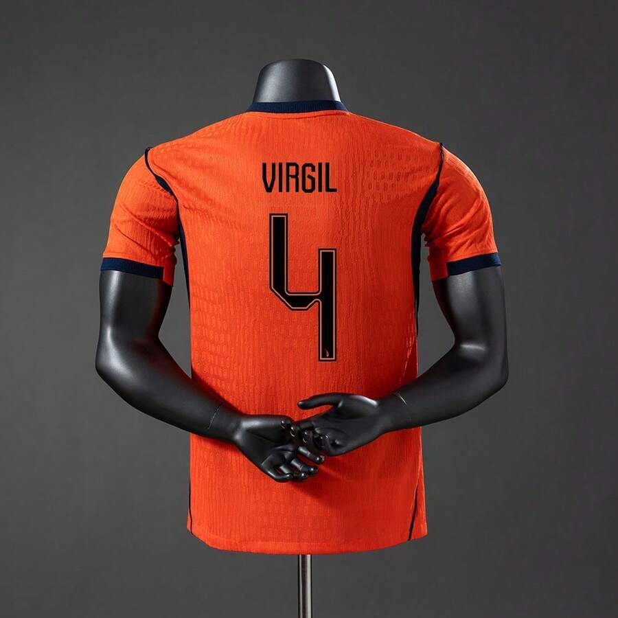 Multi-Nation Player Soccer Jersey Collection | Modern Football Stars Shirts With Names & Numbers - Netherlands, Home Team, Number 4 - View 1