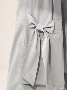 Pantalones casuales de estilo urbano para mujer con lazo de diseño, en color gris, nuevos para el verano, de cintura alta elástica y corte ancho - Gris - Ver 3
