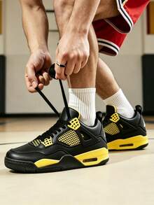 Premium Leather & Mesh Basketball Sneakers, Color-Blocked Design, Reinforced Stitching + Comfort Insoles, Dual-Use For Casual Wear & Training - Thor - View 4