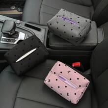 1pc Cute Polka Dot Bow Car Tissue Box, Creative Car Interior Decor Tissue Paper Holder - A - View 1