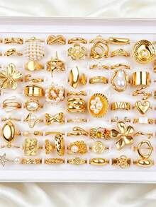 14/20/30Pieces/Lot Fashion Bohemian Faux Pearl Rhinestone Rings Set For Women Vintage Flower Butterfly Geometric Jewelry Daily Party Dating Gifts - Imitation Pearl Ring - View 5