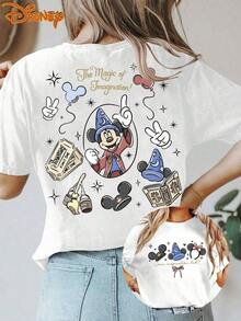 Oversize T-Shirt Disney Cartoon Magic Hat Cartoon Mouse Double T-Shirt, Suitable Daily Wear Easy Wear Summer Shirt, Holiday Gift - 白色 - 查看 1