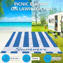 1pc Blue & White Striped Extra Large Quick-Dry Beach Towel/Mat, Suitable For 1-3 Adults - Lightweight, Polyester Fabric - Great For Travel, Camping, Hiking And Leisure Beach Time, Beach Mat, Camping Ground Cover Picnic Mat - Blue and White Vertical Stripes Summer - View 8