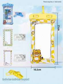Cartoon Waterproof Phone Pouch, Inflatable PVC Material Phone Bag Suitable For Beach Use, Design For Delivery Riders, With Touch Screen Interface, Applicable For Swimming, Surfing, Rainy Travel, Beach, Cruise, Skiing And Other Water Activities, Can Protect Phones Under 7 Inches - Multicolor - View 6