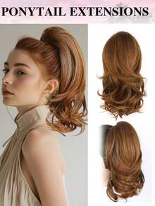 Ponytail Extension,European And American Style Ponytail Wig, 14" Short Claw Hair Extension Synthetic Wavy Clip In Ponytail Wig Daily Fluffy Pony Tail For Women - Multicolor - View 16
