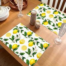 1pc Lemon Pattern Linen Placemat, Breakfast Mat, Coffee Coaster, Bowl Pad, Kitchen Accessory, Easy To Clean Dining Mat, Suitable For Home, Restaurant, Dining Decor, Holiday Gift, Gift For Friends, Multi-Piece Set - Multicolor - View 2