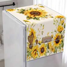 1pc 2D Sunflower & Butterfly Floral Pattern Printed Refrigerator/Microwave Cover Cloth, With Side Pocket Storage Function, Suitable For Kitchen Home Decor - Refrigerator Cover/microwave Oven Cover - View 18