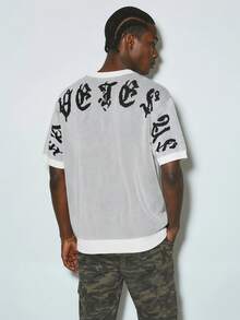 Modcrash Blusa de punto de manga corta con cuello redondo, estilo europeo y americano, con patrón de bordado de cruz, de estilo colorblock elegante, de corte relajado, adecuada para uso diario y atuendos de verano, de la marca ANDREILEE, colección primavera/verano. - Blanco - Ver 1