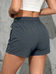 Women's Casual Sports Shorts, Elastic Waist With Drawstring, Suitable For Running, Sports, And Casual Wear In Summer - Dark Grey - View 3