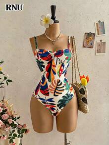 RNU Body de tirantes finos con estampado tropical bohemio y colores brillantes, ideal para vacaciones, primavera/verano - Multicolor - Ver 10