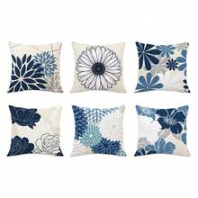 MEMNUN 6er Set moderne minimalistische blau-graue abstrakte geometrische Blumenmuster Dekokissenbezüge [Kissenfüllung nicht enthalten], 45*45cm/50*50cm/40*40cm, [Einseitiger Muster] moderne Polyester-Kissenbezüge für Heimdekoration, Raumdekoration, Schlafzimmerdekoration, Dekoration für Sofa, Bett, Wohnzimmer, Schlafzimmer, Auto, Büro, Hotel, geeignet für alle Jahreszeiten, perfektes Geschenk für Familie und Freunde - Verschiedenfarbig - Übersicht 13