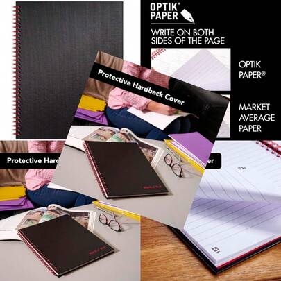 Notebook, Business Journal, 11" X 8-1/2", 70 Sheets, Ruled, Optik Paper, Scribzee App, Hardcover, Wirebound, Black K67030