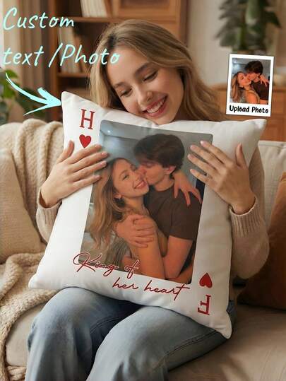 1pc Customizable Photo Printed Soft Pillowcase, Personalized Name & Background Color Decorative Throw Pillow Cover, Suitable For Christmas, Valentine's Day, Father's Day, Mother's Day, Wedding, Holidays, Couples Room Decor, Custom Pillowcase, Gift For Loved Ones, No Pillow Insert, , Breathable, Lightweight, Washable, Cute, Cozy, Soft, Comfortable, Minimalist, Customized, Personalized, Unique, Him, Her, Boyfriend, Girlfriend, Dad, Mom, Family, Friends, Bed, Car, Bedroom, Tea Room, Living Room, Sofa