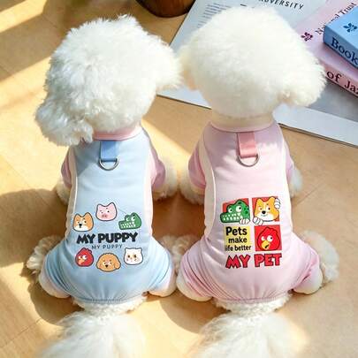 Pet Summer Cooling Vest, Cute Cartoon Dog Sleeveless Shirt, 2 Colors Available, Breathable Cooling For Cats & Dogs