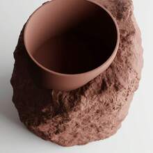 ORIZZONTE Decorative Vase With Rock Effect Base – Contrasting Texture And Natural-Contemporary Style, Ideal For Home Decor, Centerpiece Or Flower Holder, 100% Made In Italy, Shipping From Italy - 巧克力棕 - 查看 4