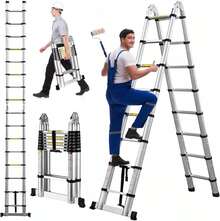 Vandise Telescoping A Frame Ladder 3.8 Extension Ladder Stainless Steel Folding Ladder With Stabilizer Bar 150kg Home Office Loft Garage - 3.8M(1.9+1.9) - 查看 1