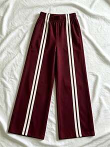 Pantalones rectos casuales y sueltos para vacaciones de mujer, primavera/verano - Burdeos - Ver 2