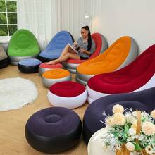 1pc PVC Flocked Inflatable Sofa, Includes Leg Rest, Suitable For Home, Outdoor, Leisure, Thickened Air Mattress Lounger Sofa Bed, Balcony, Home Use Leisure Siesta Recliner, Foldable Sofa Lounger With Footrest, Camping Equipment - Multicolor - View 7
