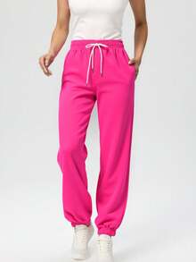 Pantalones Mujer Casual Elastic Waist Drawstring Joggers – Relaxed Fit, Soft & Cozy, Everyday Loungewear, Lipstick Gratis (While Supplies Last) - Rosado Sandía - Ver 3