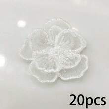 20片金/银色欧根纱花朵刺绣贴片，3D立体透明花卉贴花，适用于缝纫、服装、婚礼和DIY工艺品 - A - 查看 10