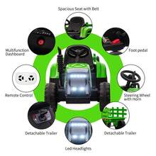 Soonbuy 12V Ride On Tractor With Trailer & Remote Control.Speed Up To 5mph.Toddler Electric Vehicle Car With LED Headlights.2+1 Gear Shift.MP3 Player.USB Port.For Kids 3-6,25W/ Trea D Tires.35W/EVA Tires - Green 25W - View 2