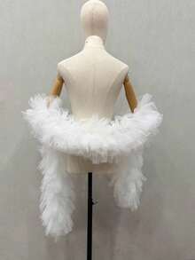 1pc Fluffy Tulle Wedding Bridal Shawl, Luxurious Long Collar Accessory - View 2