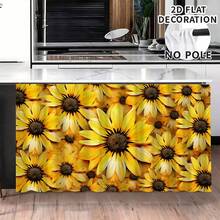 1pc, Home Decor, Sunflower Pattern Printed Table Skirt, Kitchen Small Curtain, Kitchen Cabinet Cover, With Curtain Holes, Easy To Hang, Rectangular, Machine Woven, Machine Washable, Kitchen Decoration And Accessories, Perfect For Kitchen Cabinets And Home Decor - Multicolor - View 3