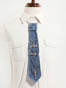1pc Men's Fashion Punk Style Scorpion & Dragon Decor Cross Chain Denim Bolo Tie, Suitable For Casual Party Outfit - Multicolor - View 1