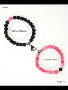 2pcs/Set Magnetic Heart Couple Bracelets, Bead Bracelet, Versatile Colors & Styles Suitable For Daily Wear, Parties, Great Gift For Boyfriend BCHB - 顏色混合 - 查看 7