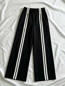 Pantalones rectos casuales y sueltos para vacaciones de mujer, primavera/verano - Negro - Ver 2