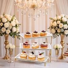 Bandeja giratoria de 3 niveles de gran tamaño, soporte de metal plegable y giratorio con bandejas de plástico blanco de múltiples capas, adecuado para exhibición de frutas y postres, exhibición de bodas y fiestas de cumpleaños - Multicolor - Ver 6
