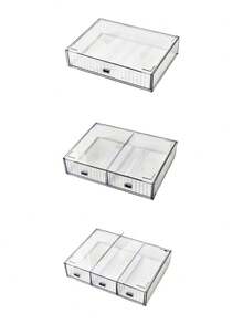 1pc Striped Transparent Stackable Storage Box, Minimalist Desktop Compartment Drawer Organizer - Clear - View 12