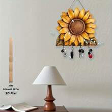 Decoración de pared con soporte de llaves de girasol plano 2D, placa colgante de pared con estampado floral natural - Multicolor - Ver 2