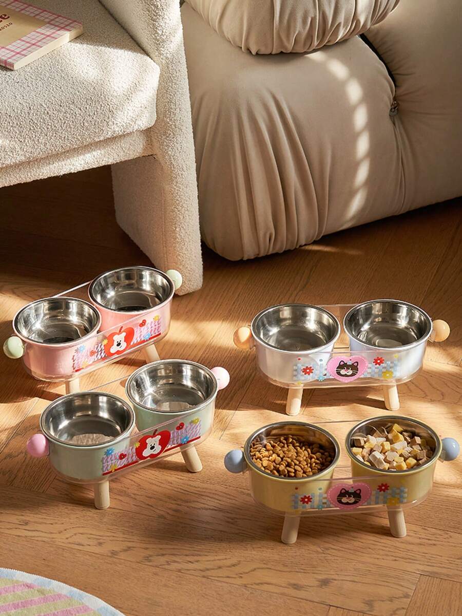 Supet 双层不锈钢宠物碗,防溅水,保护颈部,适用于猫和小型犬。可拆卸设计,防滑底座,易于拆卸和清洗。 - 不銹鋼雙碗 - 查看 1