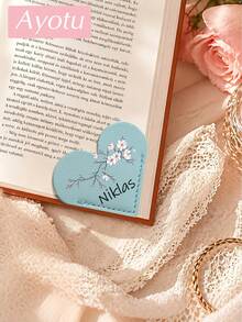 Ayotu Customized Sakura Pattern Heart-Shaped Bookmark With Name - Personalized Elegant Rounded PU Leather Bookmark, Ideal For Women, Teachers, Students And Book Lovers, Perfect Accessory For School, Office And Home - Multicolor - View 7