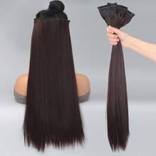 3入組夾片長款直筒合成纖維接髮 - Dark Brown - 查看 9