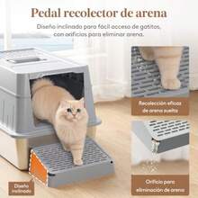 Caja de Arena Acero Inoxidable con Tapa de plástico Caja de Arena para Gatos con tamizado Cubierto y Cerrada de Gran tamaño metálica con Entrada Gris - Gris - Ver 6