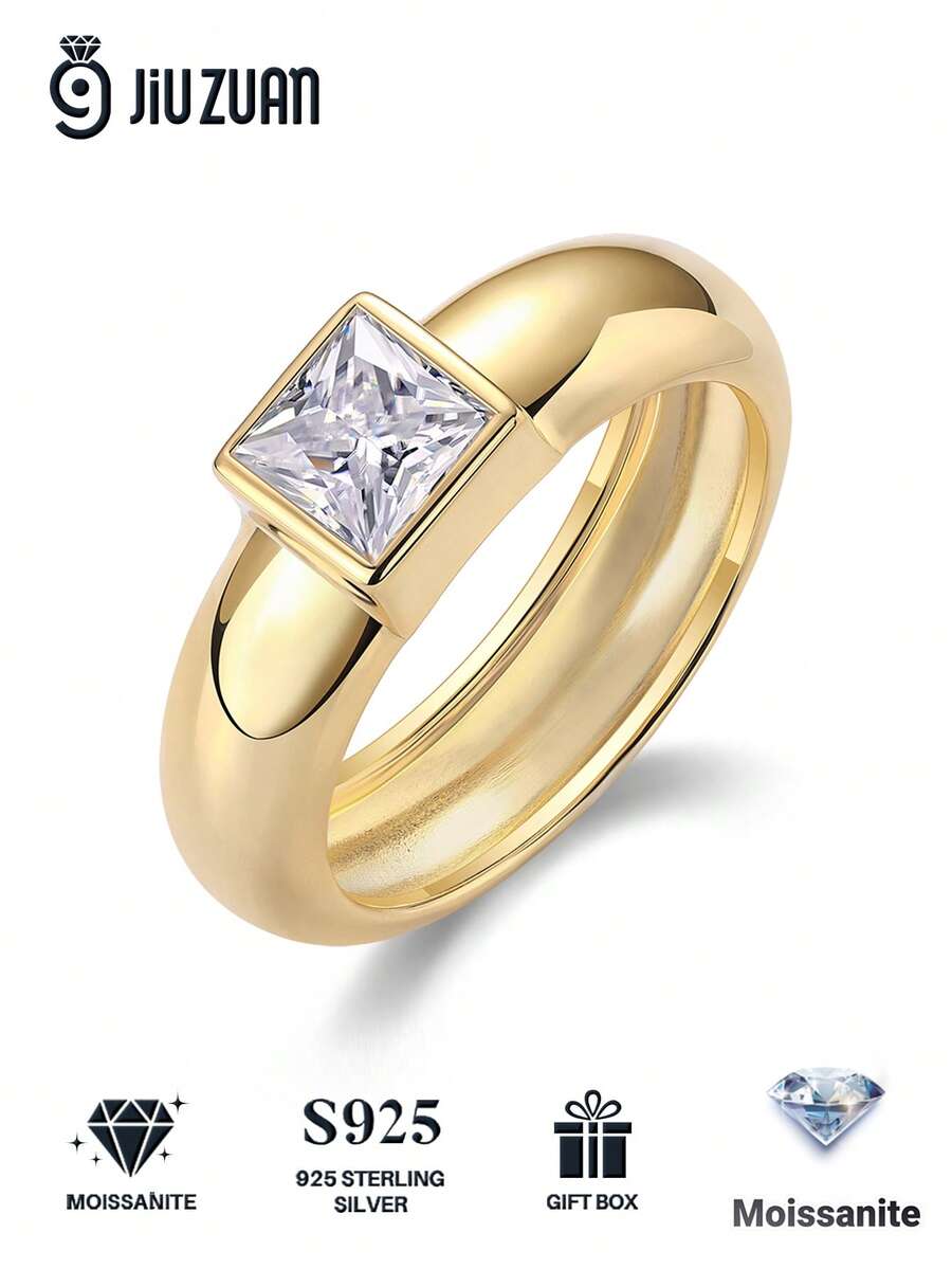 1 Piece Charming Women's 925 Sterling Silver Moissanite Ring, Ideal For Weddings, Proposals, Anniversary Parties And Valentine's Day Gifts
