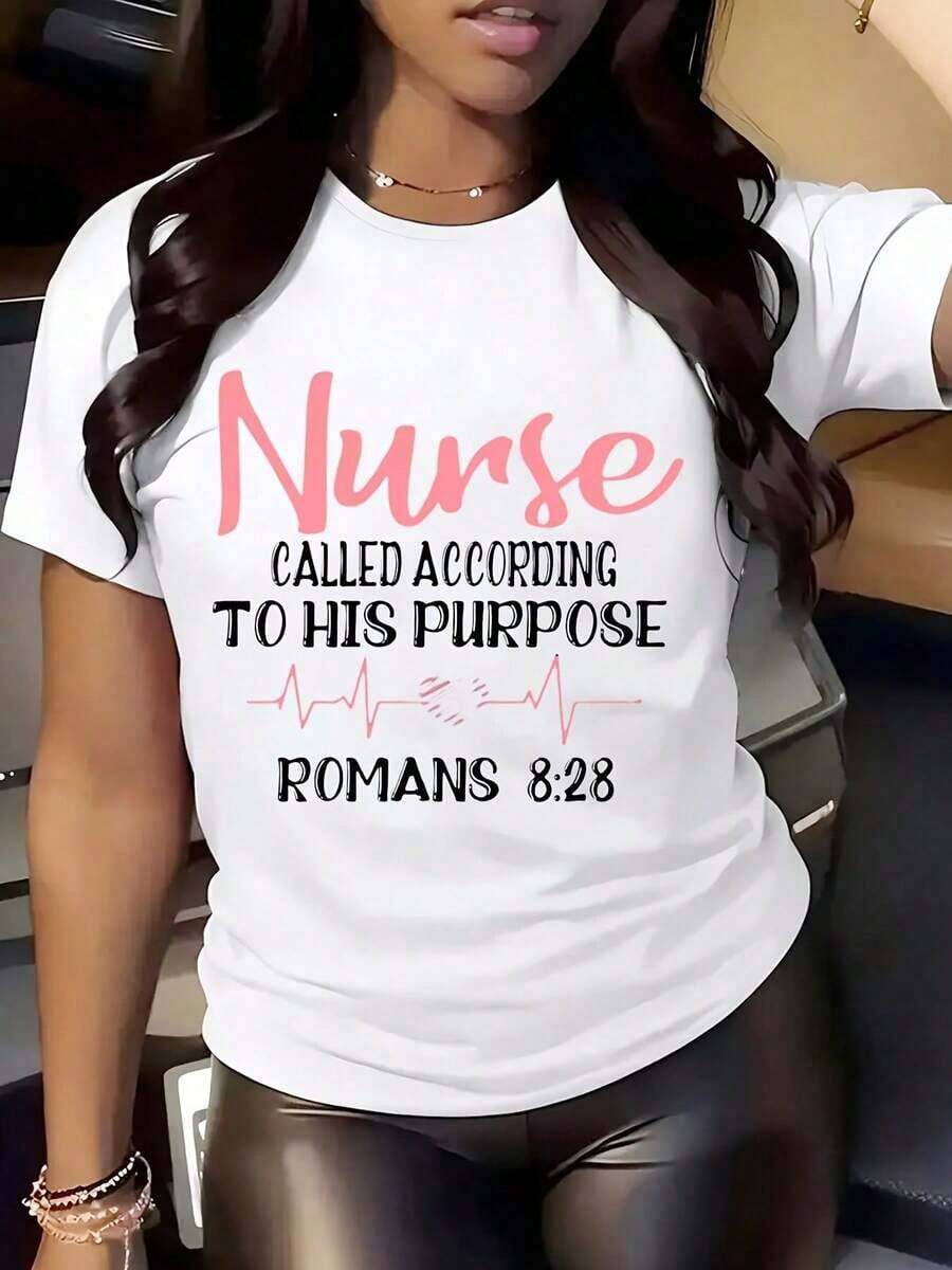 Women's Round Neck T-Shirt With A Printed Design Of The Roman Numerals 828 Inspired By The Christian Faith, Suitable For Daily Use By Nurses, Religious Gift For Nurses Day, 200 Grams. - 白色 - 查看 1