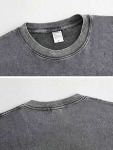 1230g Vintage Washed Round Neck Short Sleeved Shirt, Tiger Double-Sided Print, Running-Shirt, Street Short Sleeved Shirt, Vintage Gym Sportswear, Men' - style 6 - 查看 2