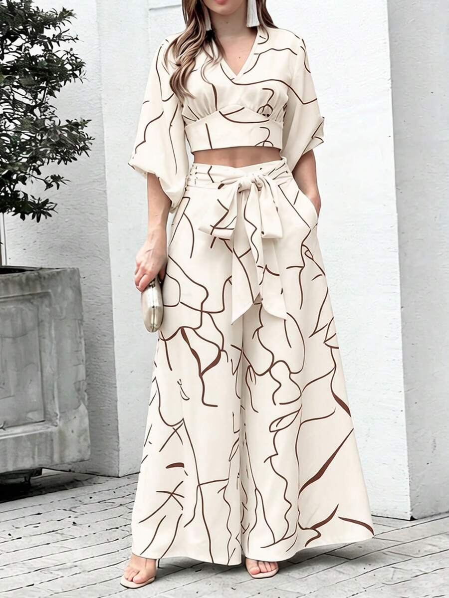 女款優雅幾何圖案休閒腰帶 2件組,春夏季度假適用 - 杏色 - 查看 1